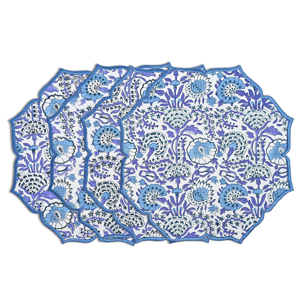 CPC Agate Green Block Print Cotton Floral Placemat 15x15 Inch, Set of 4